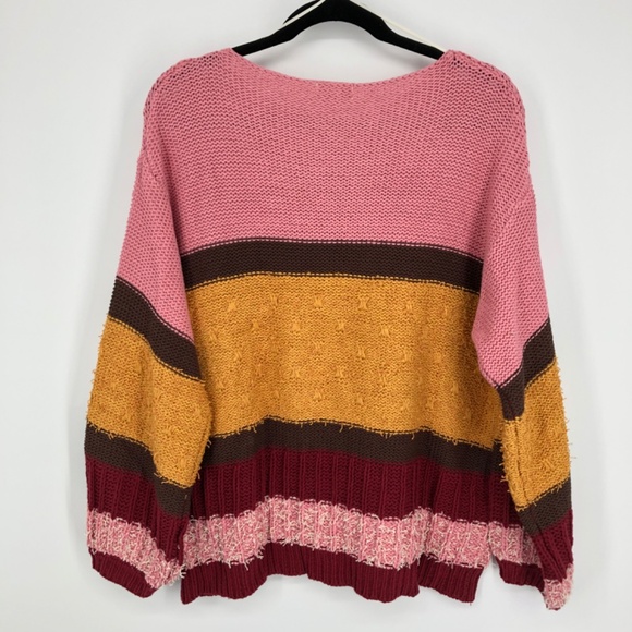 Umgee Womens Pullover Sweater Size Medium Multicolored Stripe Textured Slouchy - Picture 5 of 9